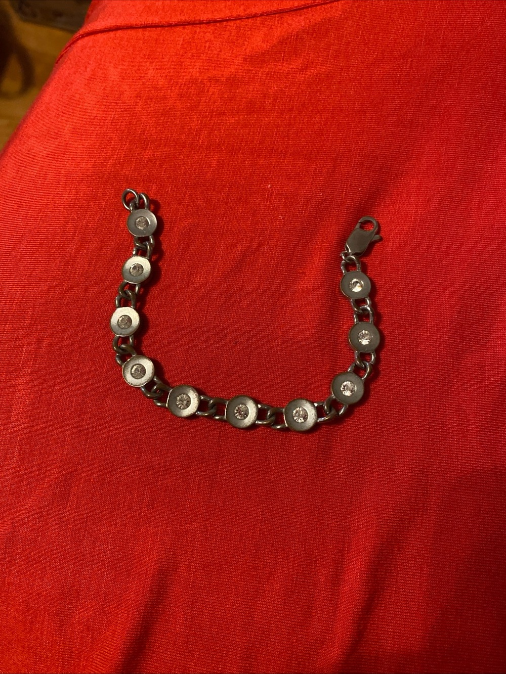 Silver Tone Rhinestone Link Bracelet - Silver